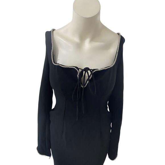 HOUSE OF CB Rosa Crystal Embellished Long Black Maxi Dress XS - Picture 7 of 14